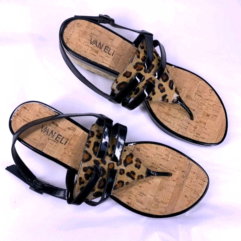 Vaneli animal print cork toe wedge sandals